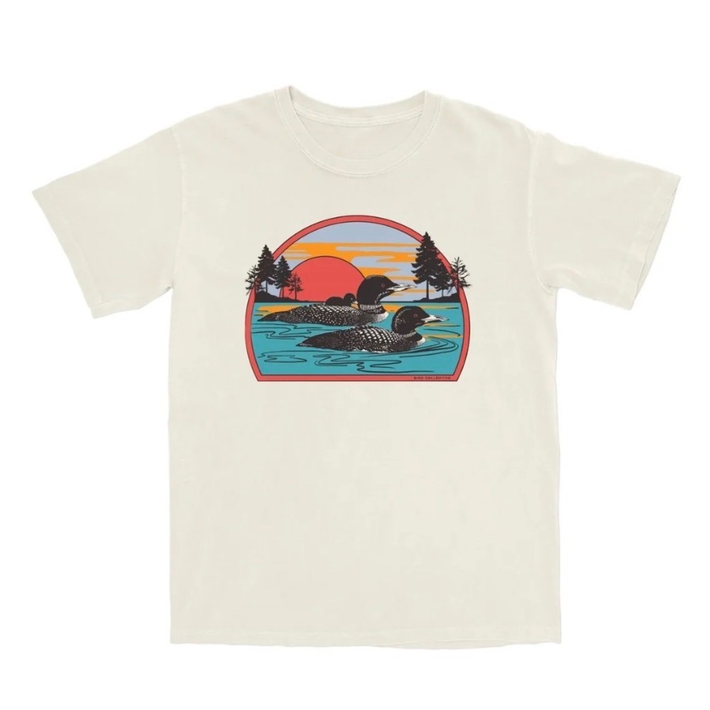 Bird Collective Common Loon Sunset Graphic TShirt Cream Unisex M Lightweight Tee